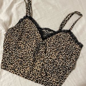 lace trim tie front leopard print cami top